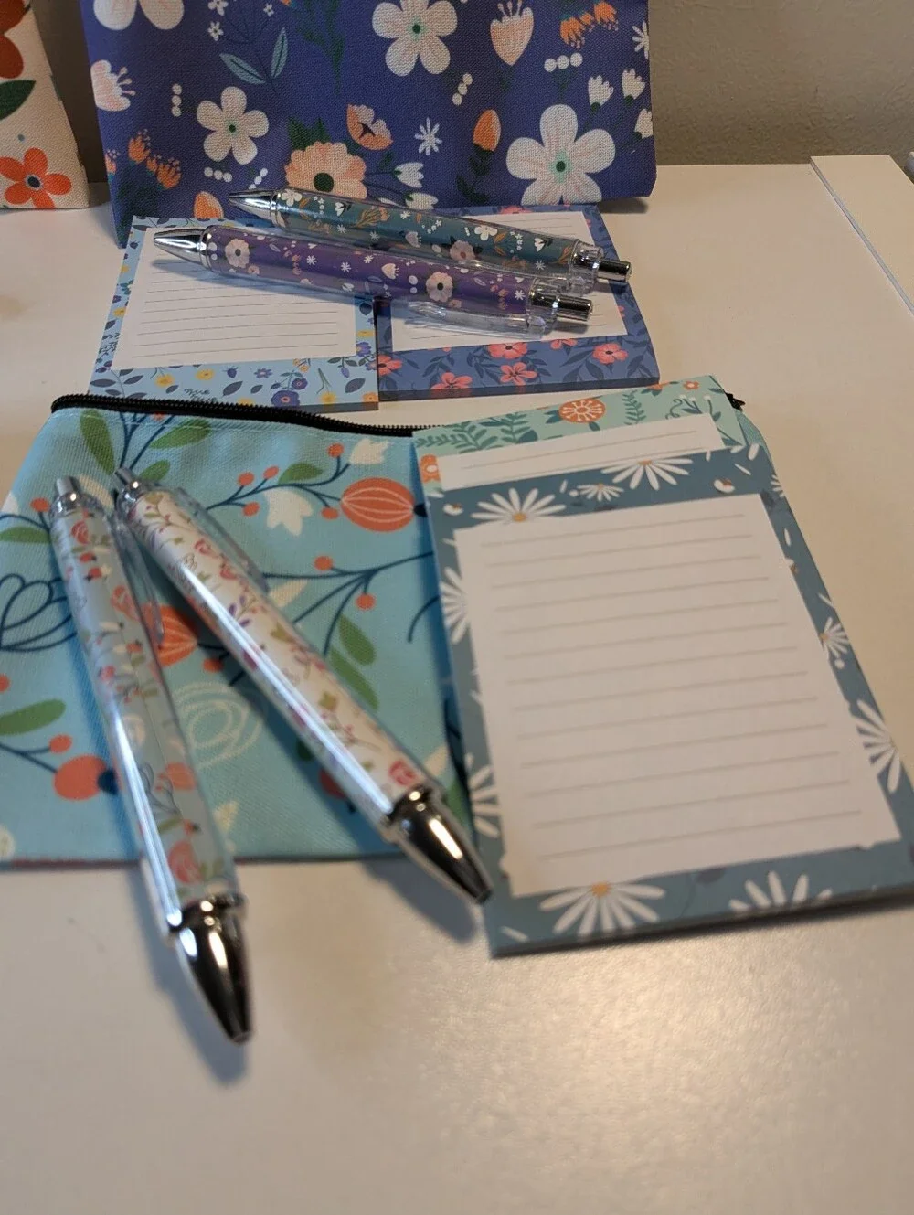 Floral Stationery Set - Pencil Case, Notepad & Matching Pens Bundle